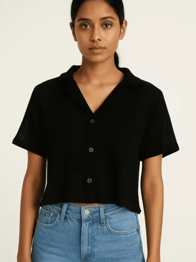 Trendy Crop Shirt - cropped button-up shirt