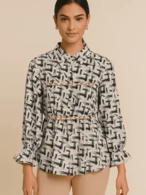 Beautiful Geometric Print Crepe - Monochrome Muse Top