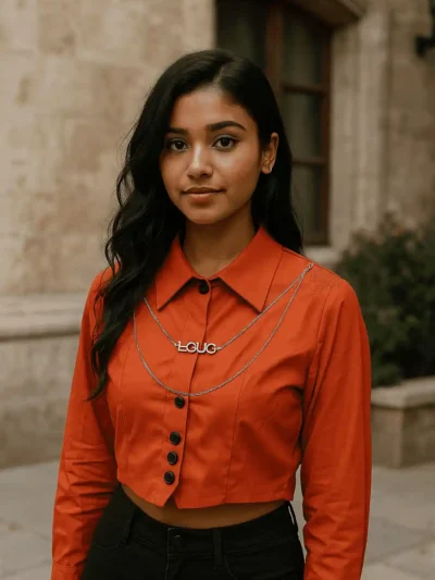 Stylish Crop Shirt - Rust Button-Down Crop Shirt