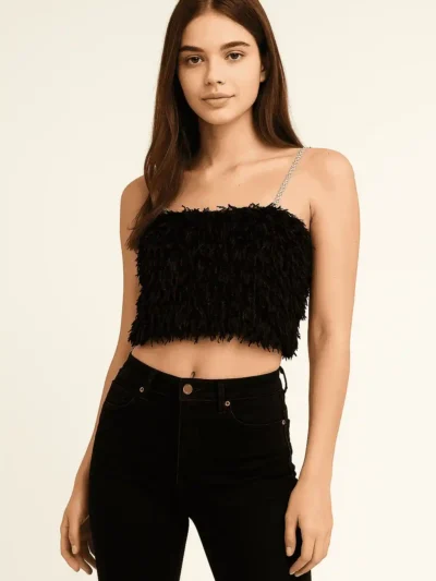 Trendy feathered crop top - Glam Plume Crop Top