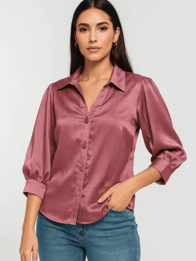 Women's Satin - Puff Sleeve Shirt