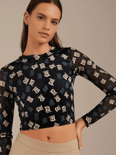 High-neck printed Crop - GeoSheer Elegance Crop T- shirt