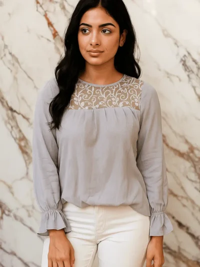 Elegant Women's Long Sleeve - Whispered Bloom Top