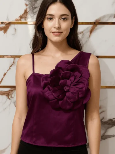 Stylish  Party Wear satin sleeveless top - Scarlet Petal Party Top