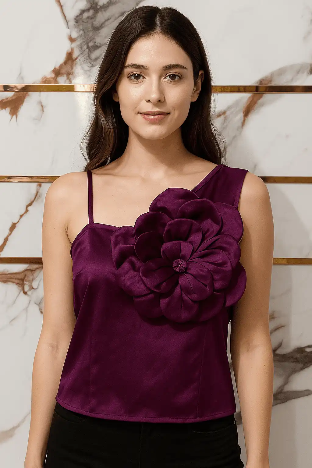 Stylish  Party Wear satin sleeveless top - Scarlet Petal Party Top