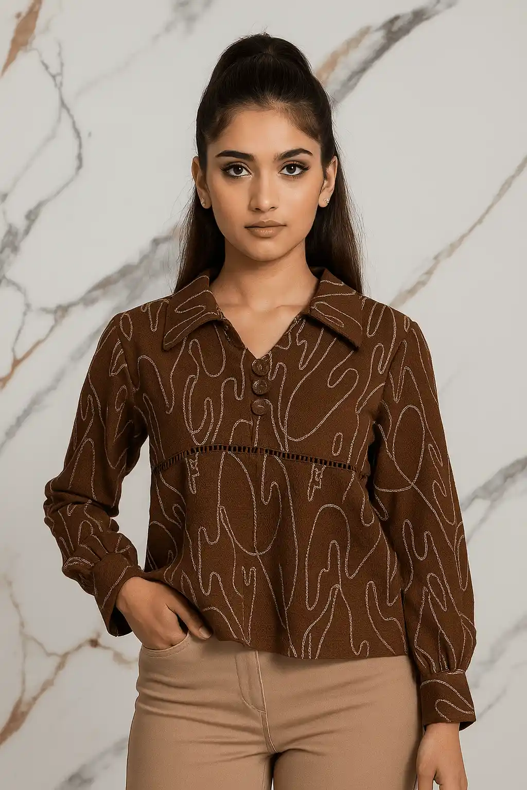 Elegant Printed Top - Artistry in Thread Top