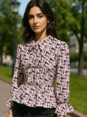 Beautiful Geometric Print Crepe - Monochrome Muse Top