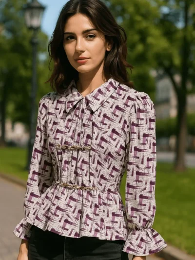 Beautiful Geometric Print Crepe - Monochrome Muse Top