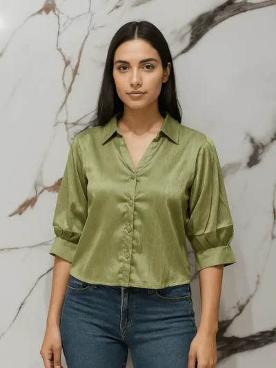 Women's Satin - Puff Sleeve Shirt