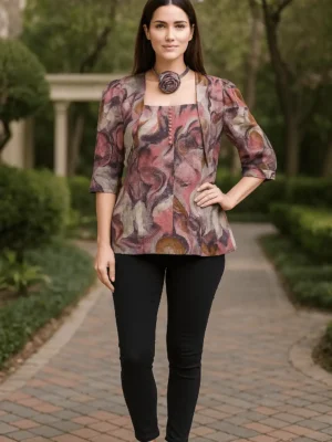 Artistic Abstract Design In Earthy Tones - Abstract Elegance Top