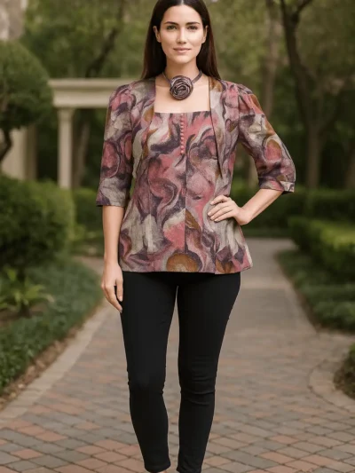 Artistic Abstract Design In Earthy Tones - Abstract Elegance Top