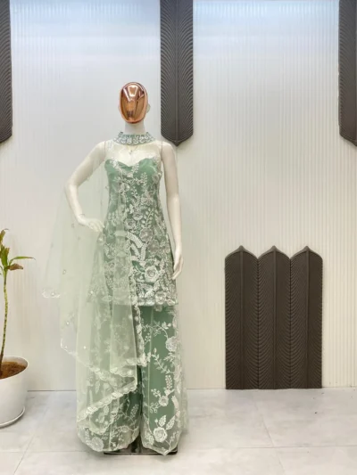 New Trendy Party Wear -TRENDING HULTER NECK KURTA AND PLAZZO