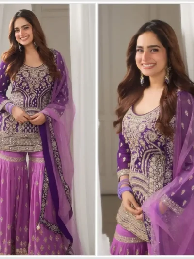 Foux Georgette With BeautifullEmbroidery - Party Wear Top Plazzo