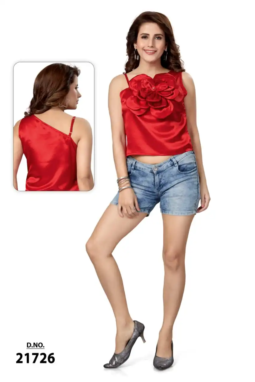 Stylish  Party Wear satin sleeveless top - Scarlet Petal Party Top
