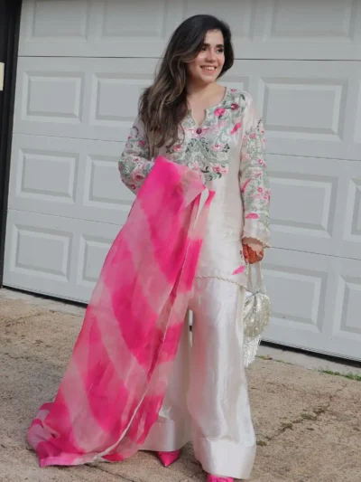 Delightful Natural Crep Silk With Embrodary Siquance Work - New Designer Farshi Pent