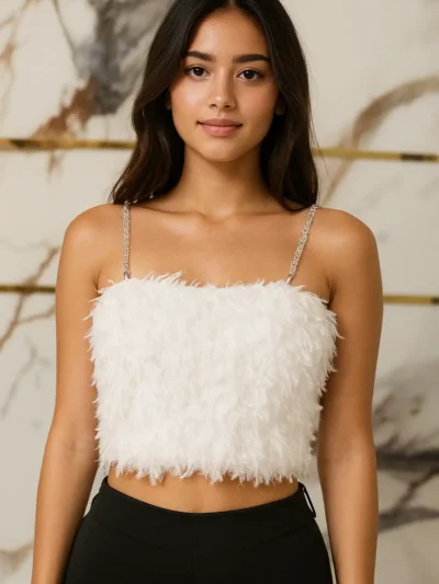 Trendy feathered crop top - Glam Plume Crop Top