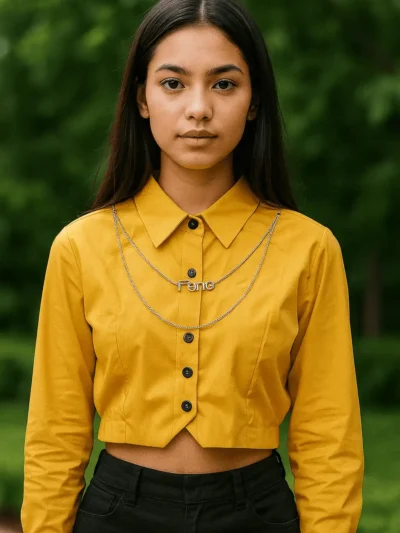 Stylish Crop Shirt - Rust Button-Down Crop Shirt