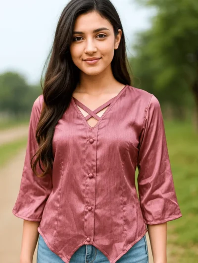 Trendy Satin Top - Criss-Cross Charm Top