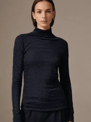 Stylish and comfortable High Neck T shirt - Coated Slim Rib Mock Top