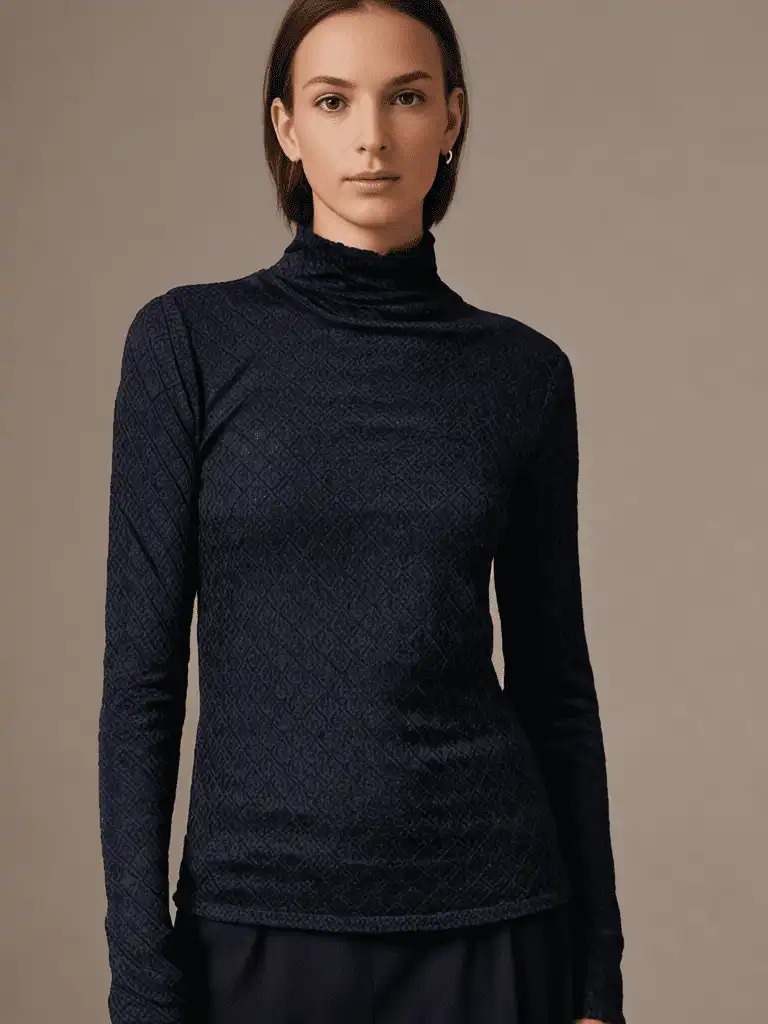 Home Stylish and comfortable High Neck T shirt - Coated Slim Rib Mock Top