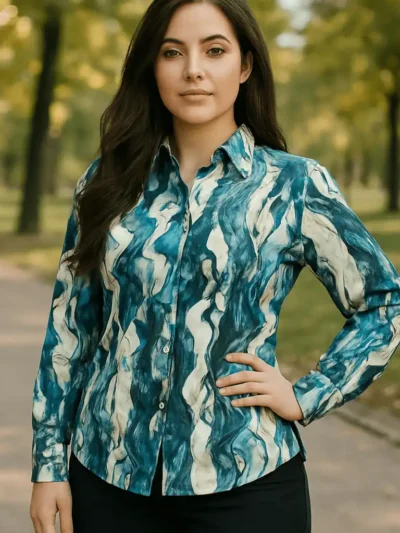 Elegant Printed Puff Sleeves - Crimson Flame Shirt