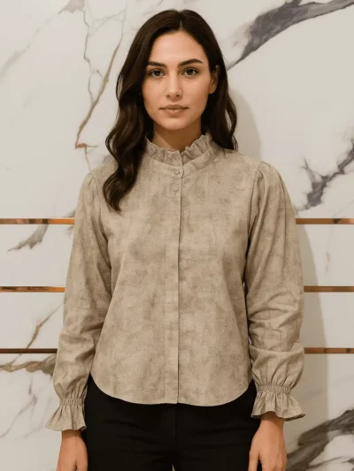 Elegant And high ruffled neckline Top - Vintage Charm Top