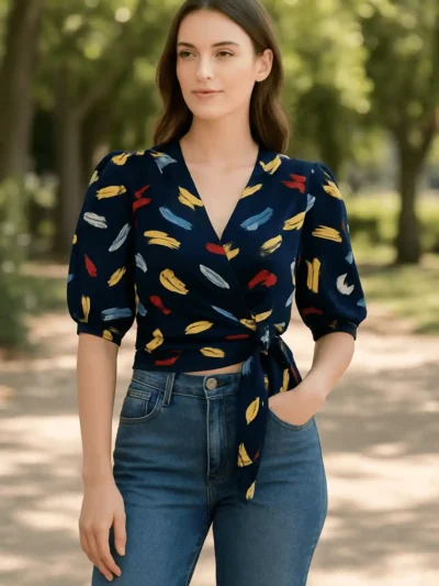 Stylish Wrap crop - Brushstorke Wrap Crop Shirt