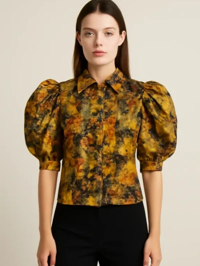 Bold printed top - Puff Sleeve Collar Top