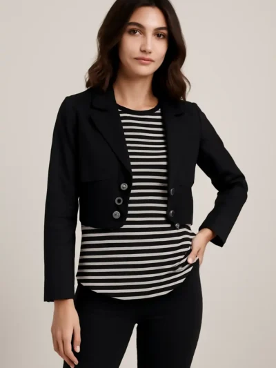 Pep Trends Full Sleeve Solid Women Jacket - Cropped Blazer with tee