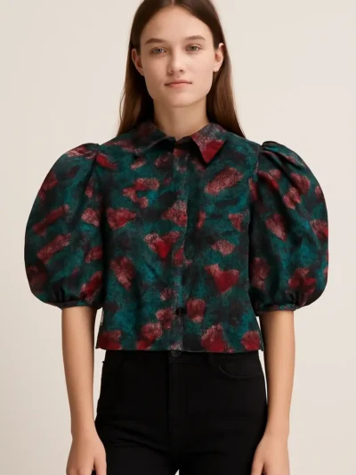 Bold printed top - Puff Sleeve Collar Top