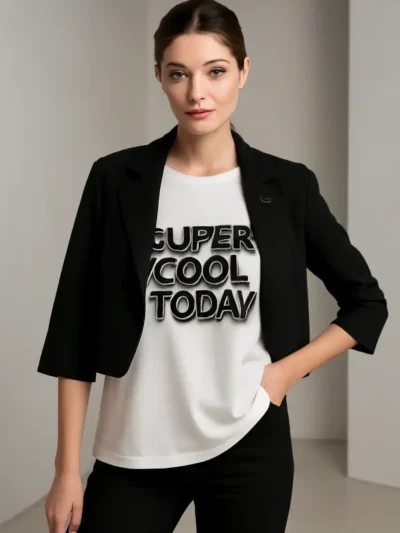 Women Solid Blazer - Chic Notched Cropped Blazer