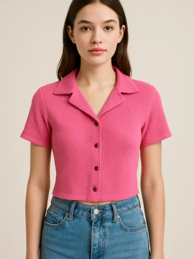 Trendy Crop Shirt - cropped button-up shirt