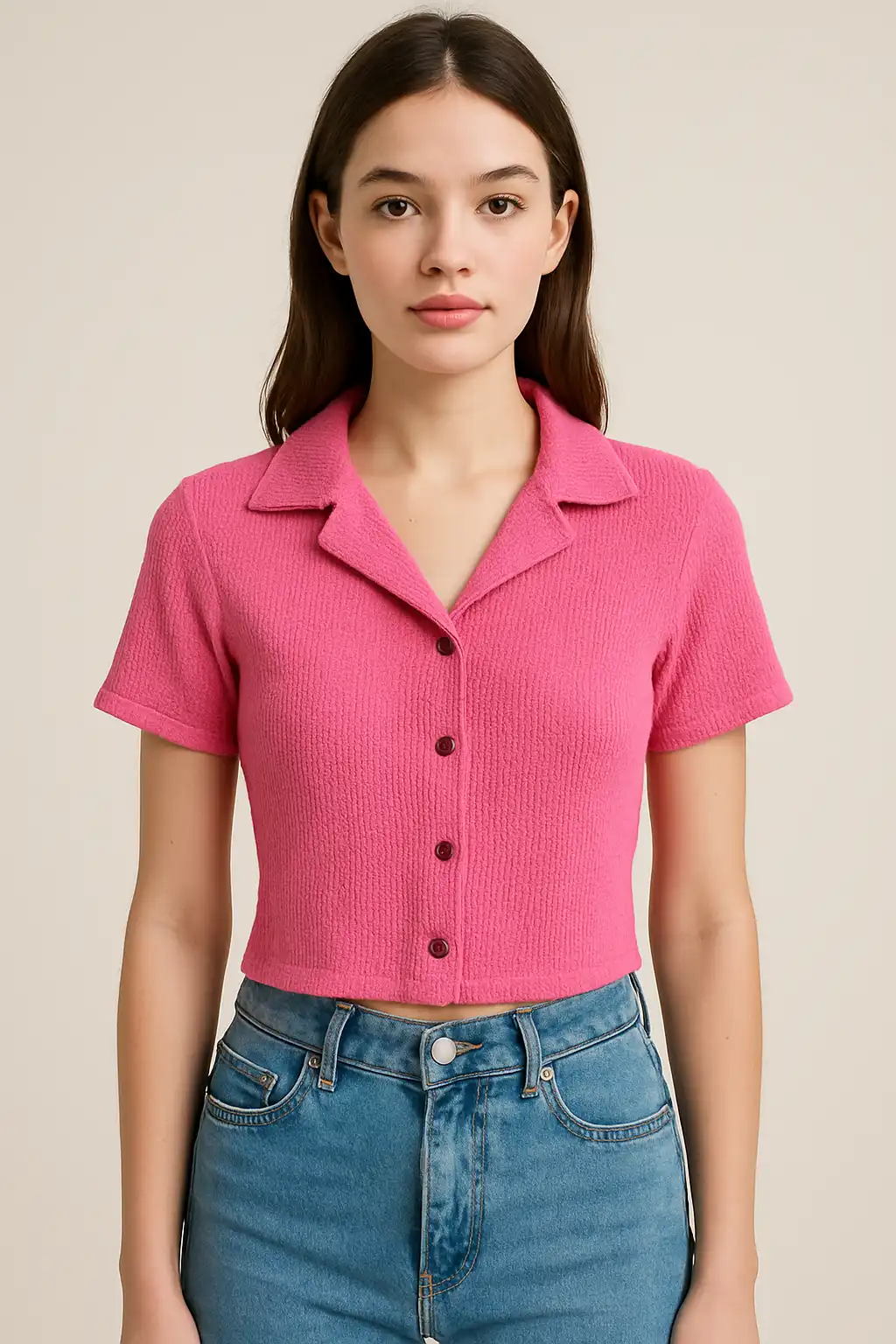 Trendy Crop Shirt - cropped button-up shirt