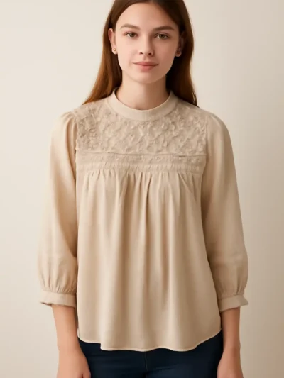 Elegant Women's Long Sleeve - Whispered Bloom Top