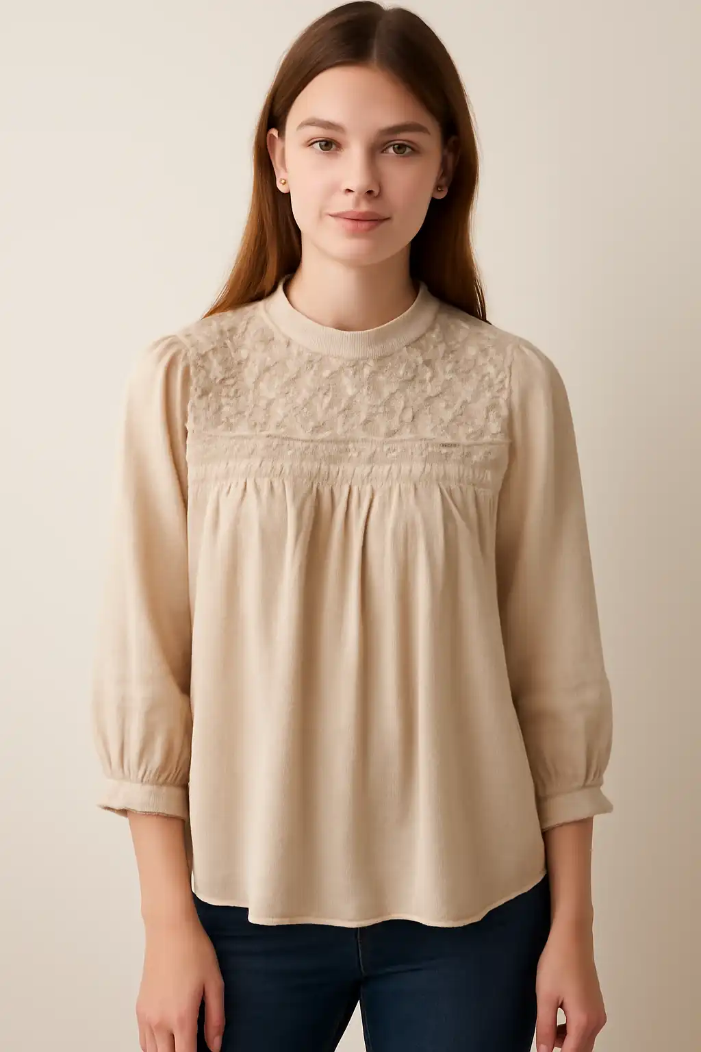 Elegant Women's Long Sleeve - Whispered Bloom Top