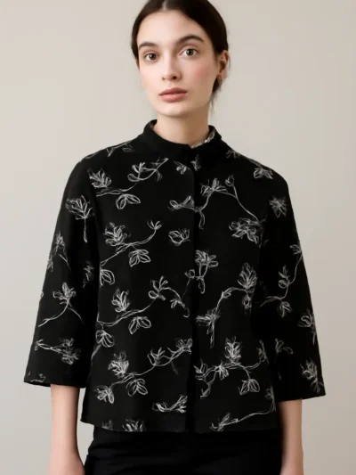 Elegant Floral Print - Floral Printed Mandarin Collar Top