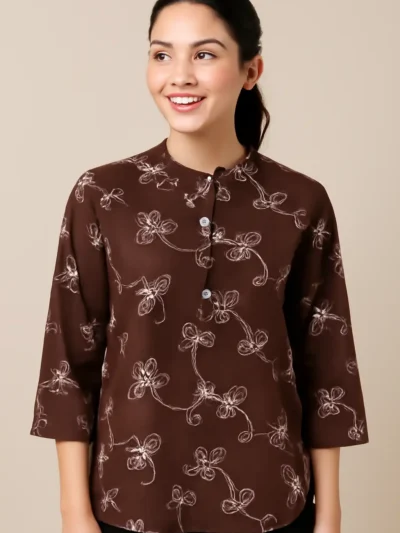 Elegant Floral Print - Floral Printed Mandarin Collar Top