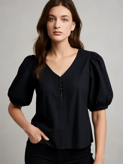 Casual Solid Puff Sleeves chic top - Puff Sleeve Top