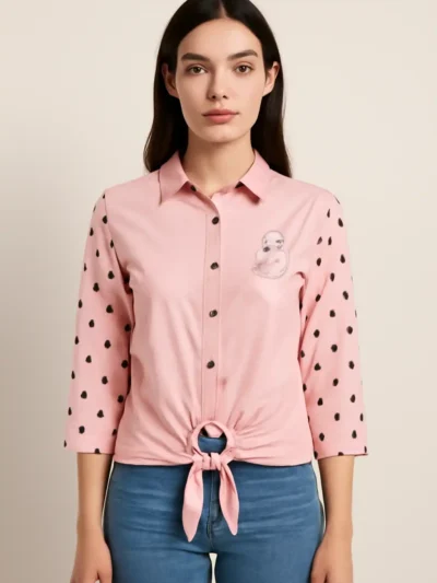 Women's Solid Regular Fit Shirt - Polka Tie-Knot Shirt
