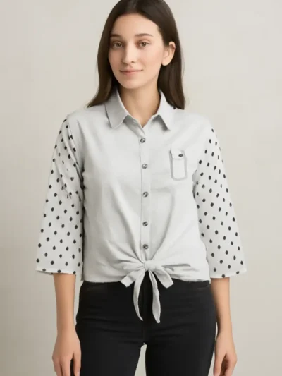 Women's Solid Regular Fit Shirt - Polka Tie-Knot Shirt