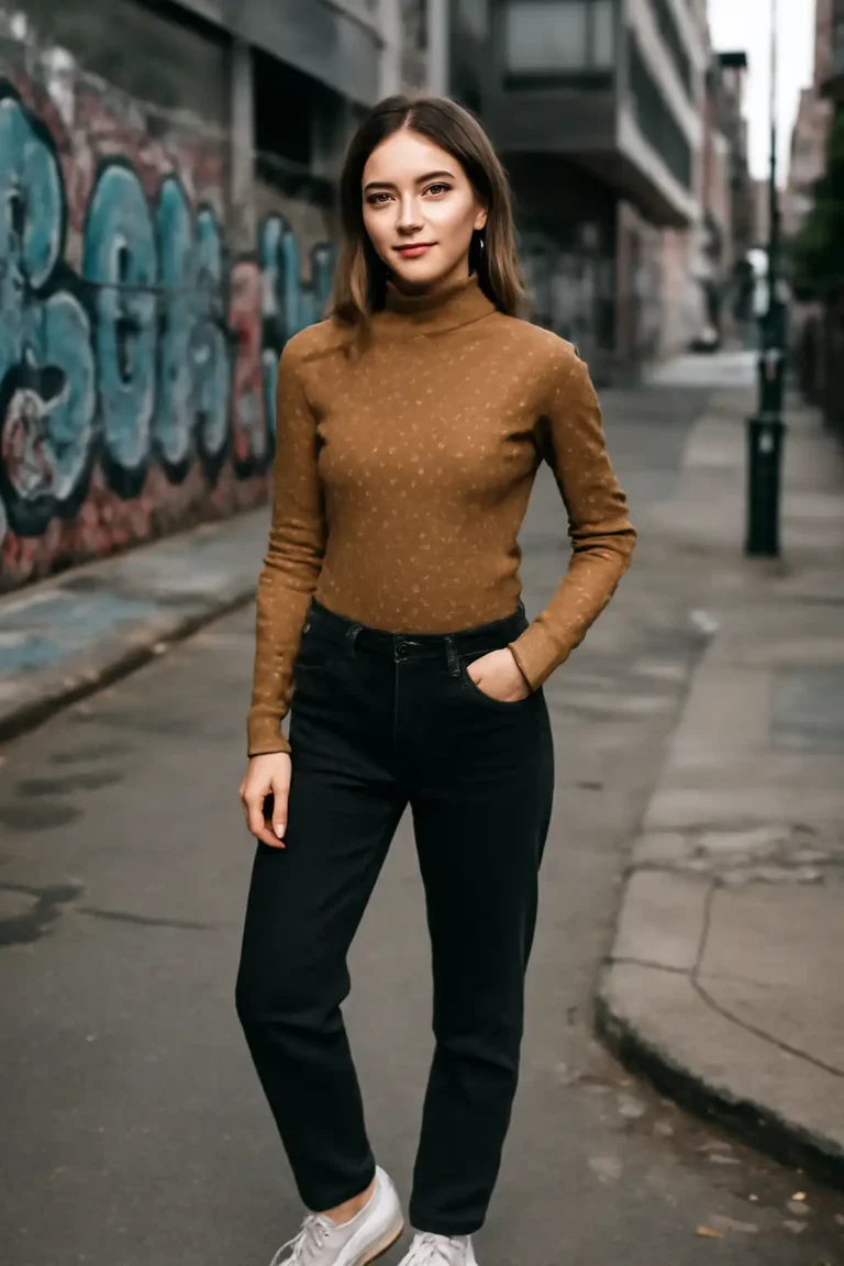 Elegant and cozy Top - Warm Dots High-Neck Top