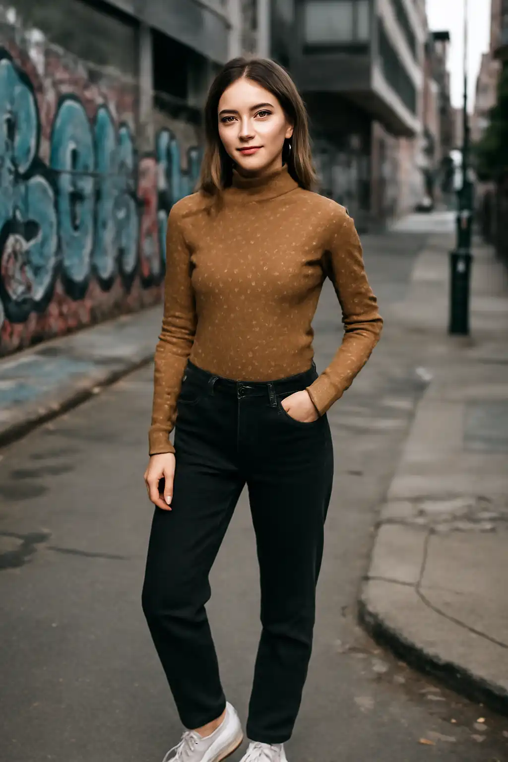 Elegant and cozy Top - Warm Dots High-Neck Top