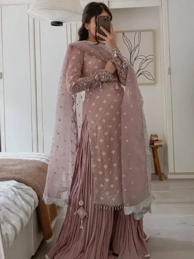 Elegant Heavy Fox Georgette Real Mirror Work - New Designer Party Top Pallazo