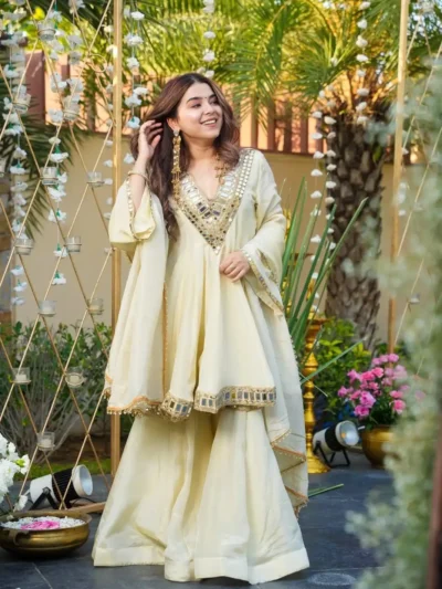 Women's Trendy Outfit - real mirror work plazzo suit