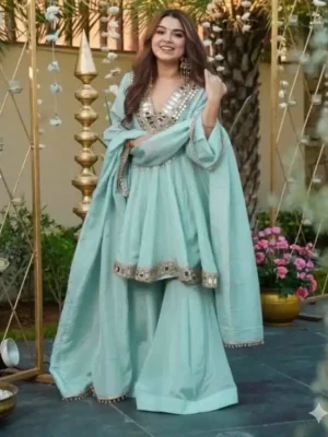 Women's Trendy Outfit - real mirror work plazzo suit