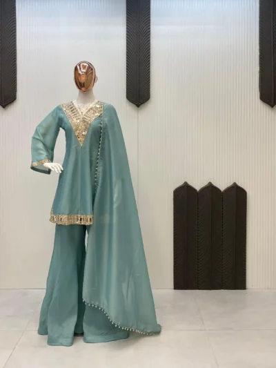 Women's Trendy Outfit - real mirror work plazzo suit