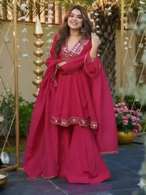 Women's Trendy Outfit - real mirror work plazzo suit