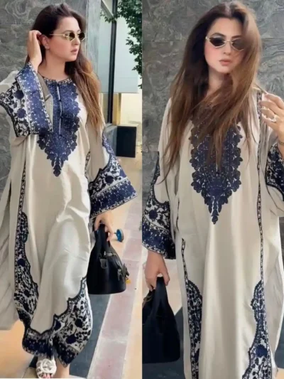 WHITE-BLUE-PRINTED - KURTA - PLAZZO-SET- Designer Designer Pakistani Style Ethnic Wear