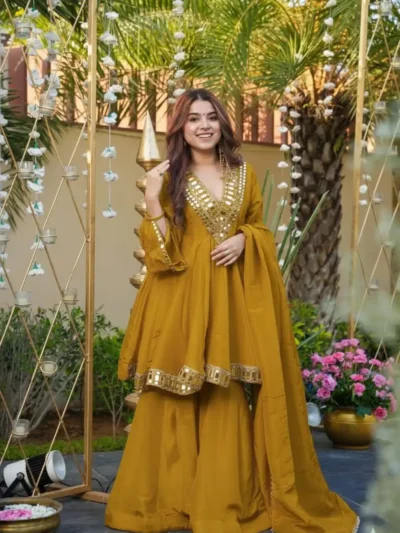 Women's Trendy Outfit - real mirror work plazzo suit