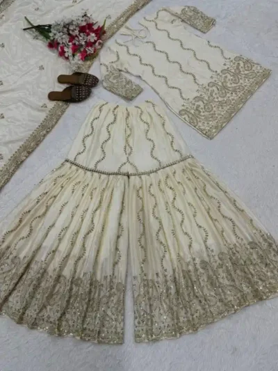White Sharara Set- CHINON SILK SHARARA SET